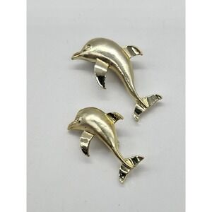GERRYS Vintage Gold Tone Dolphin Brooches Set Ocean Sea Life‎ Nautical Jewelry